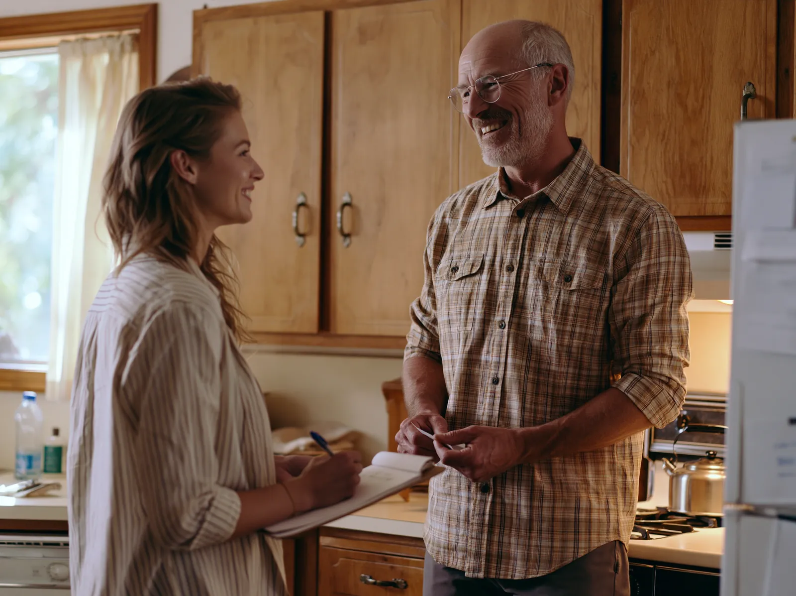 Sell my house as-is — cash buyer touring an outdated Seattle kitchen